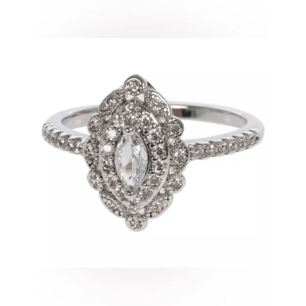 New Layered Marquise Cubic Zirconia Ring - Size 6